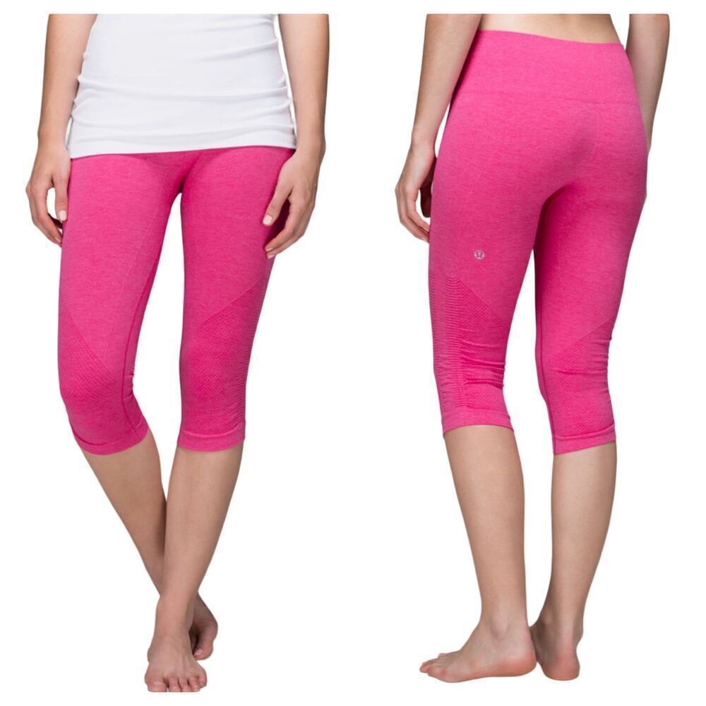 Lululemon Pink Leggings In The Flow Crop II Capri  Heathered Jewelled Magenta 4